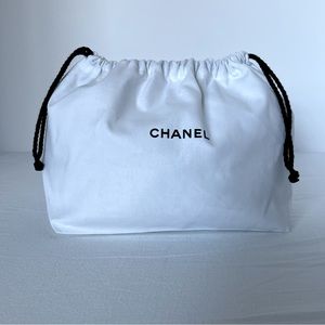 CHANEL white cotton canvas drawstring pouch cosmetic bag/storage bag